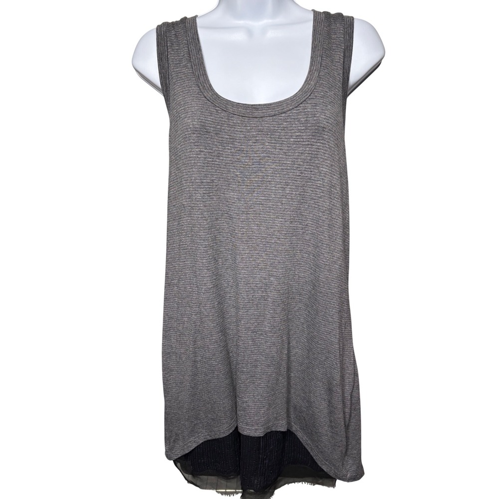 NWT HEATHER BY BORDEAUX Womens Gray Striped Sequin Silk Layered Tank Tunic Top S